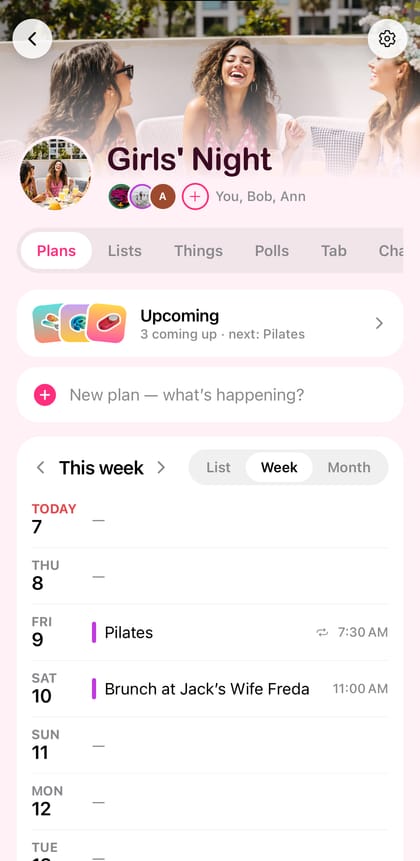 Girls’ Night’s group home page in Camp