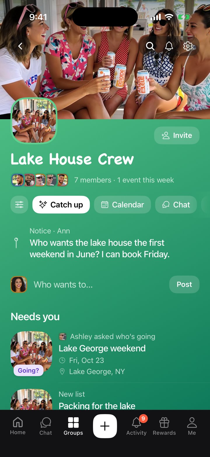 Lake House Crew in green with a hand-drawn name