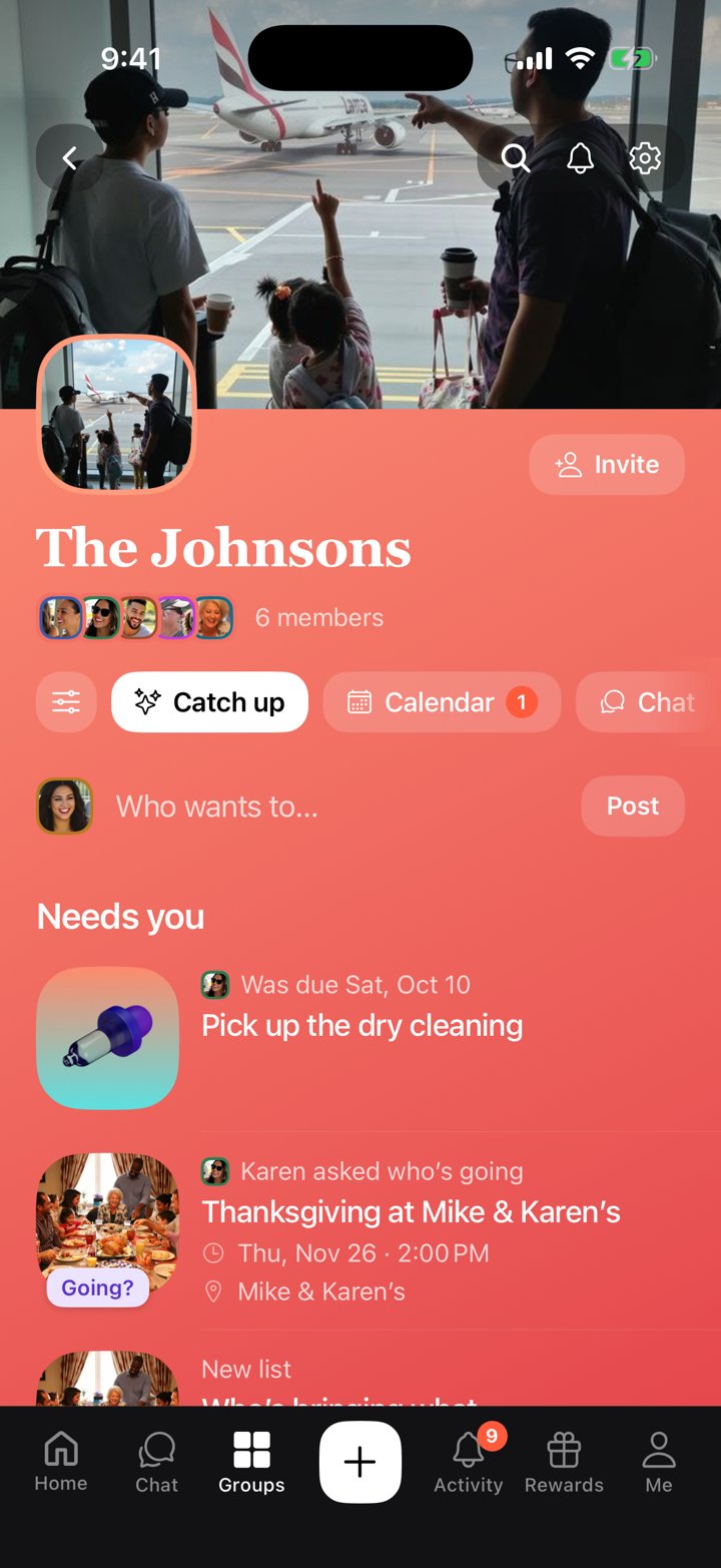 The Johnsons in coral with a serif name
