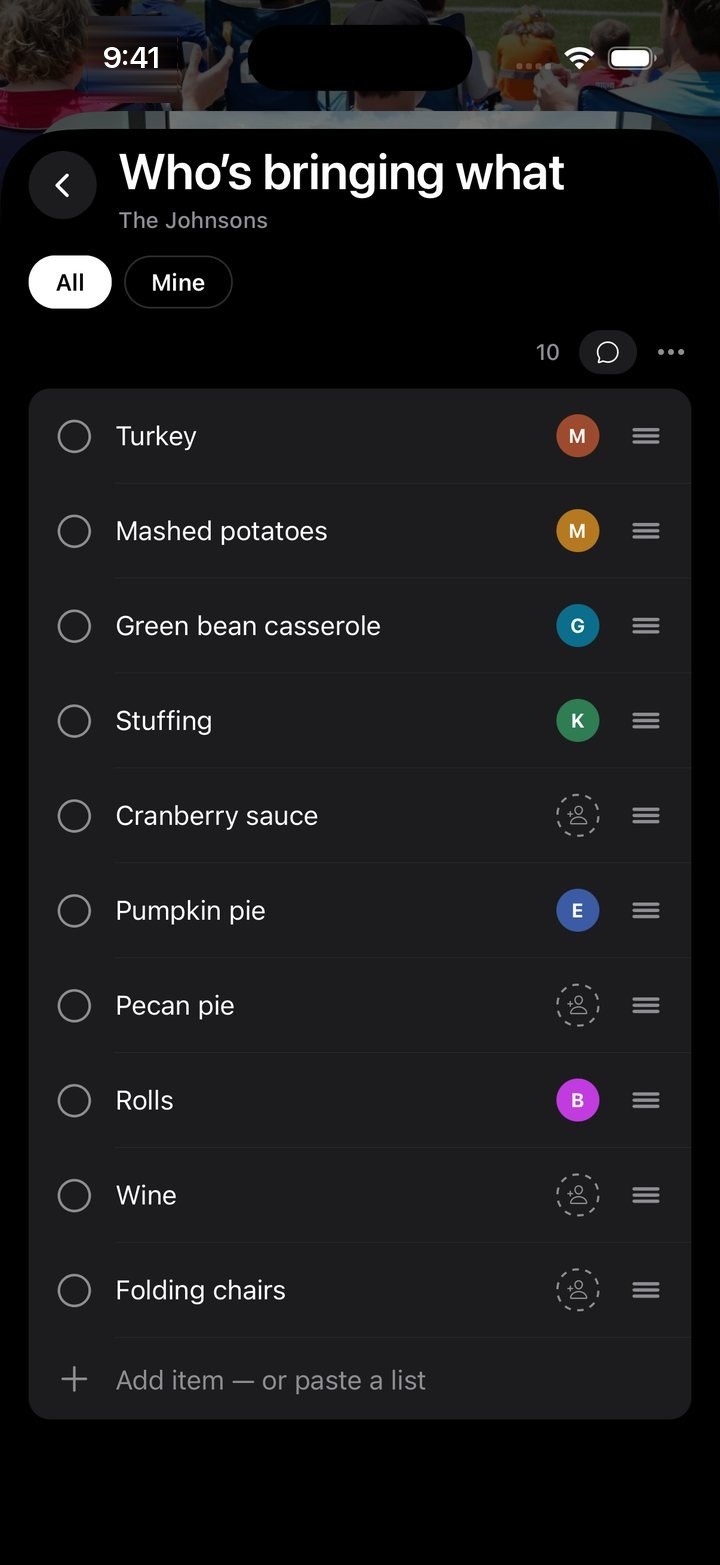 The Johnsons’ Thanksgiving list in Camp: who’s bringing what, with empty slots still open