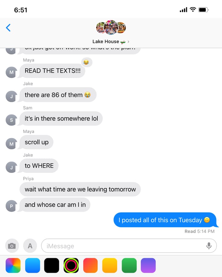 An iMessage group chat: The plan is somewhere up there.